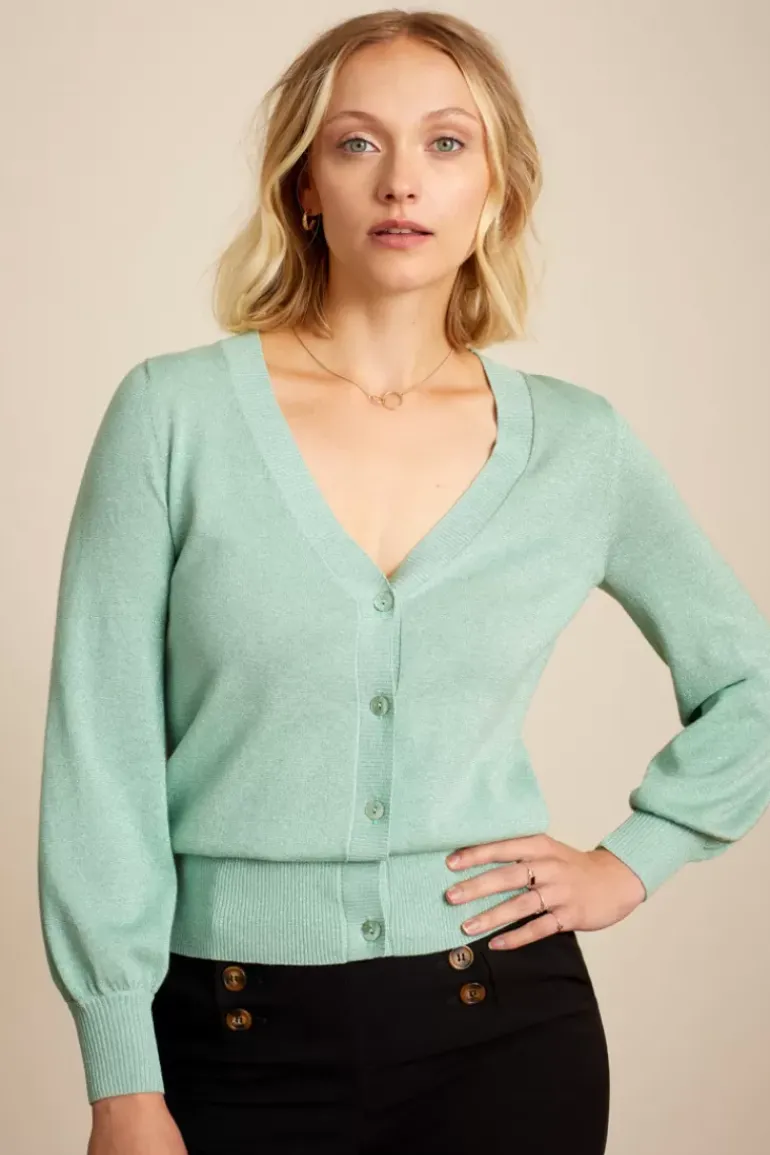 Cardi Deep V Long Organic Lapis