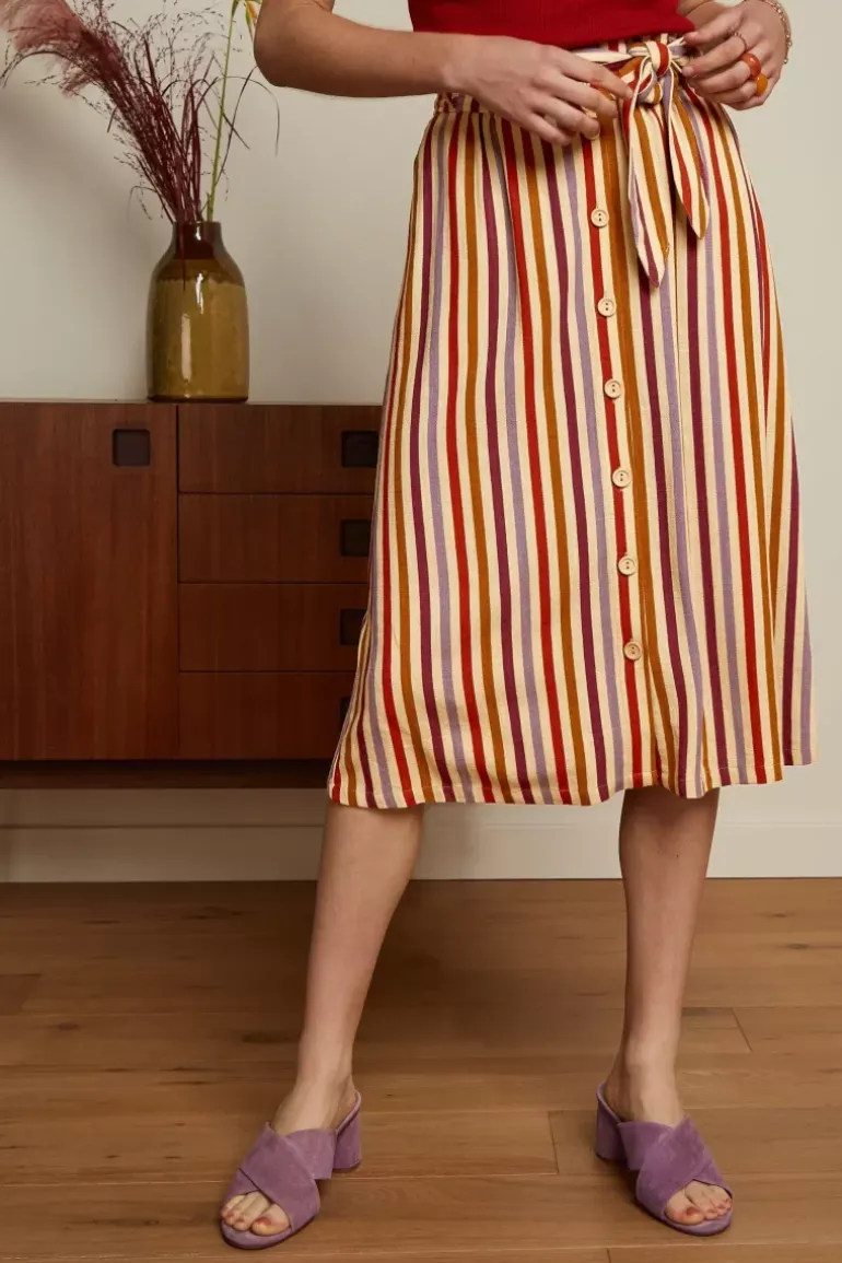 Lola Button Skirt Cassava Stripe