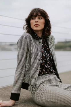 Luz Pintuck Pants Pied-De-Poule